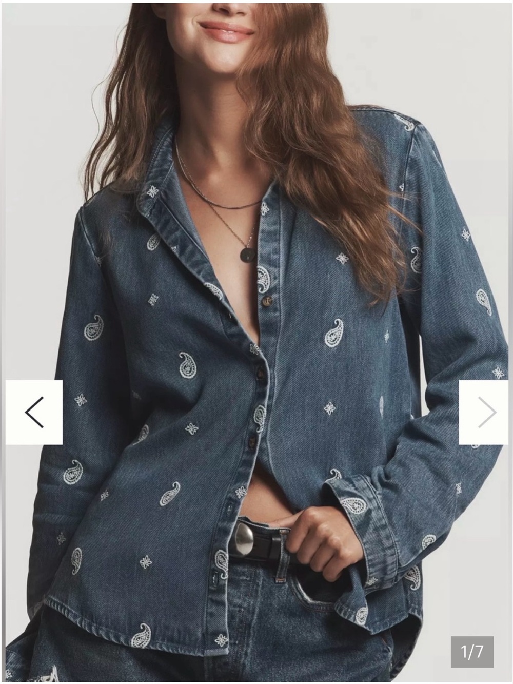 Anthropologie Cloth & Stone Paisley Denim Shirt Size L